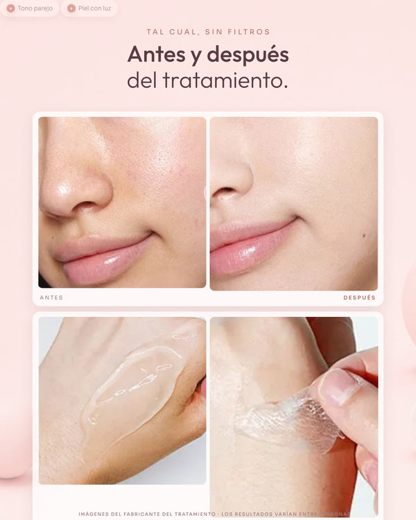 Antes y después del fabricante, y el gesto: el gel de noche y el film que sale entero en la mañana