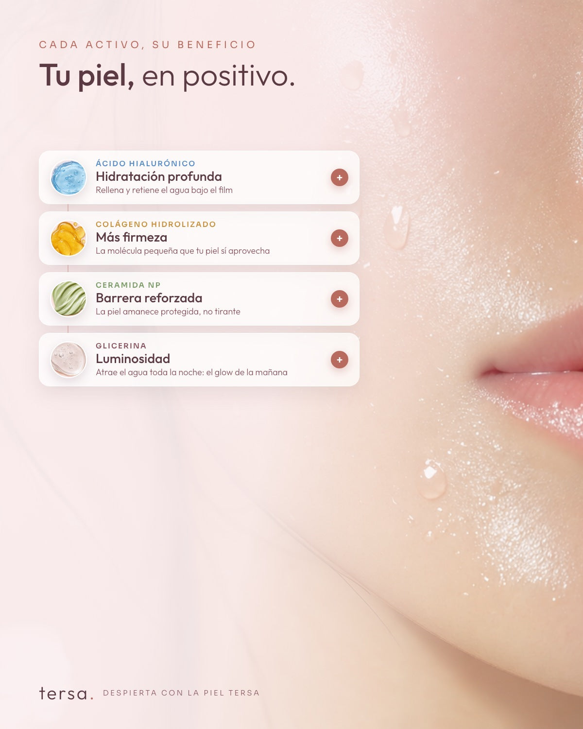 El ciclo de beneficios: cada activo con su gota y su resultado en la piel