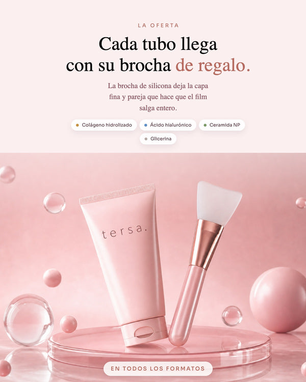 Cada tubo llega con su brocha de silicona de regalo, con los cuatro activos de la fórmula